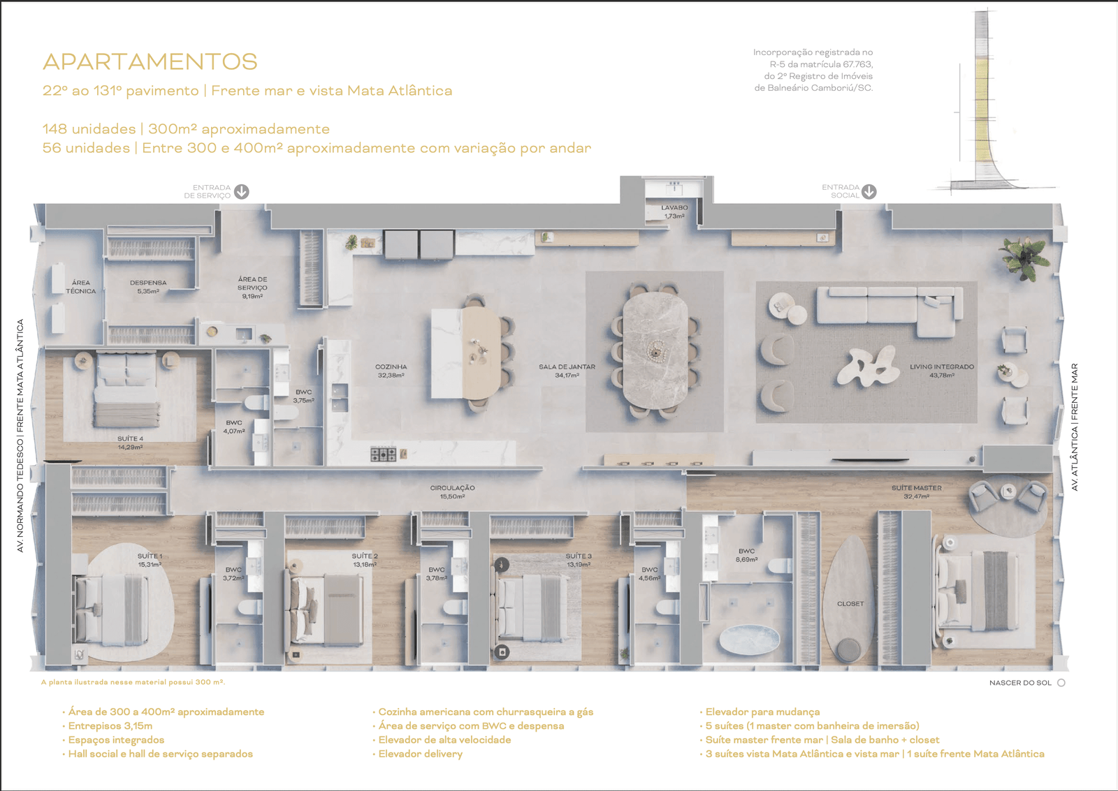 Apartamentos | 300 a 400m2 | Metragem Variável Por Andar